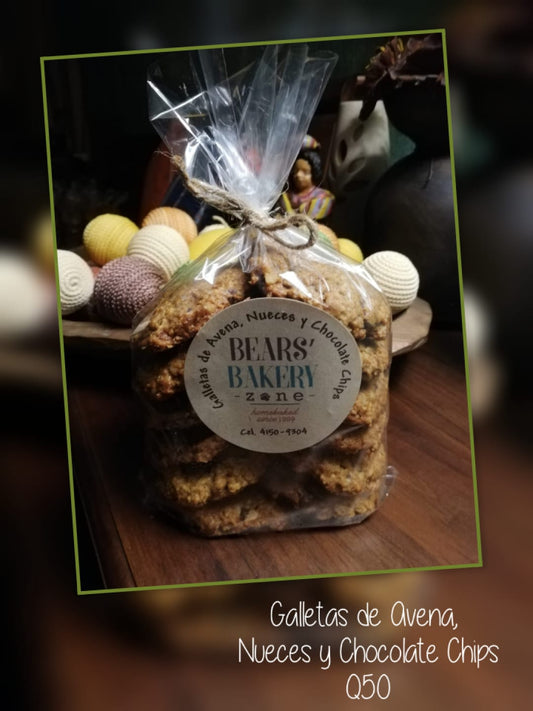 Galleta de avena, chocolate chips y nueces